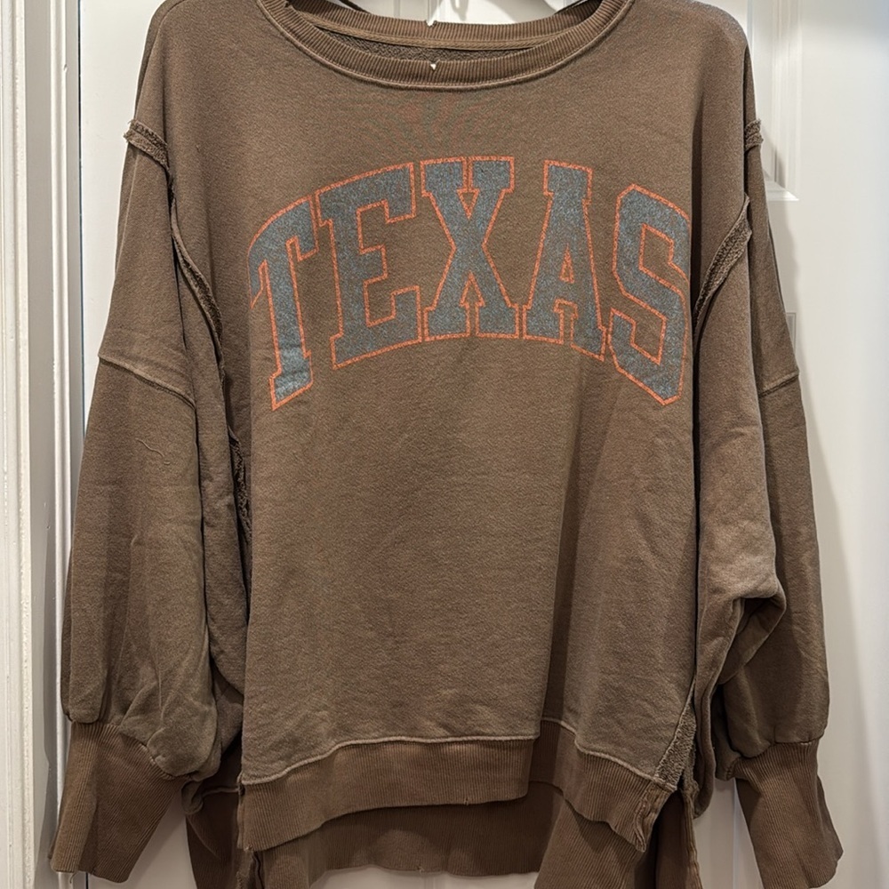 FREE PEOPLE WE THE FREE “TEXAS”CAMDEN SWEATSHIRT Brown NWOT sz M - Picture 5 of 9